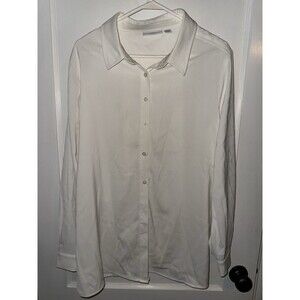 Susan Graver Womens L White Long Sleeve Button Up Shirt Blouse
